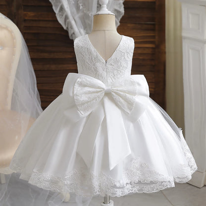 Elegant Baby Girl Big Bow Christening/Birthday Dresses