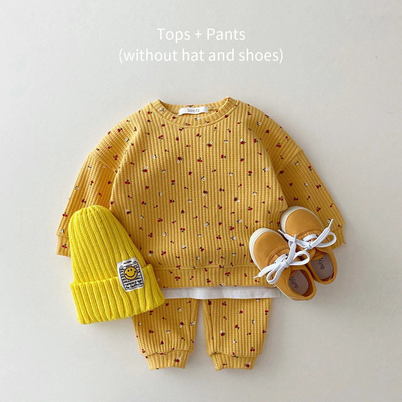 Baby Waffle Cotton Fruits Print Sweatshirt + Pants Outfit Set childrensterritory