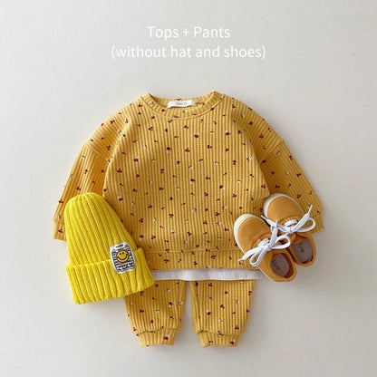 Baby Waffle Cotton Fruits Print Sweatshirt + Pants Outfit Set childrensterritory