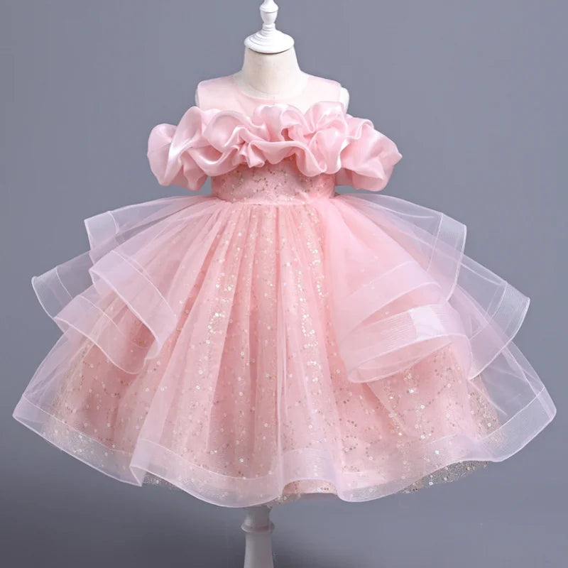 Sleeveless Flower Sequin Design Birthday Party Dresses For Girls childrensterritory