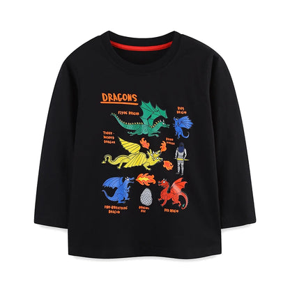 Cartoon DRAGONS Design Little Boys Long Sleeve T-shirts childrensterritory