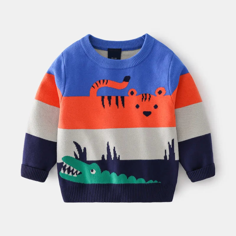 Kids Long-Sleeved Cartoon Print Winter Sweater
