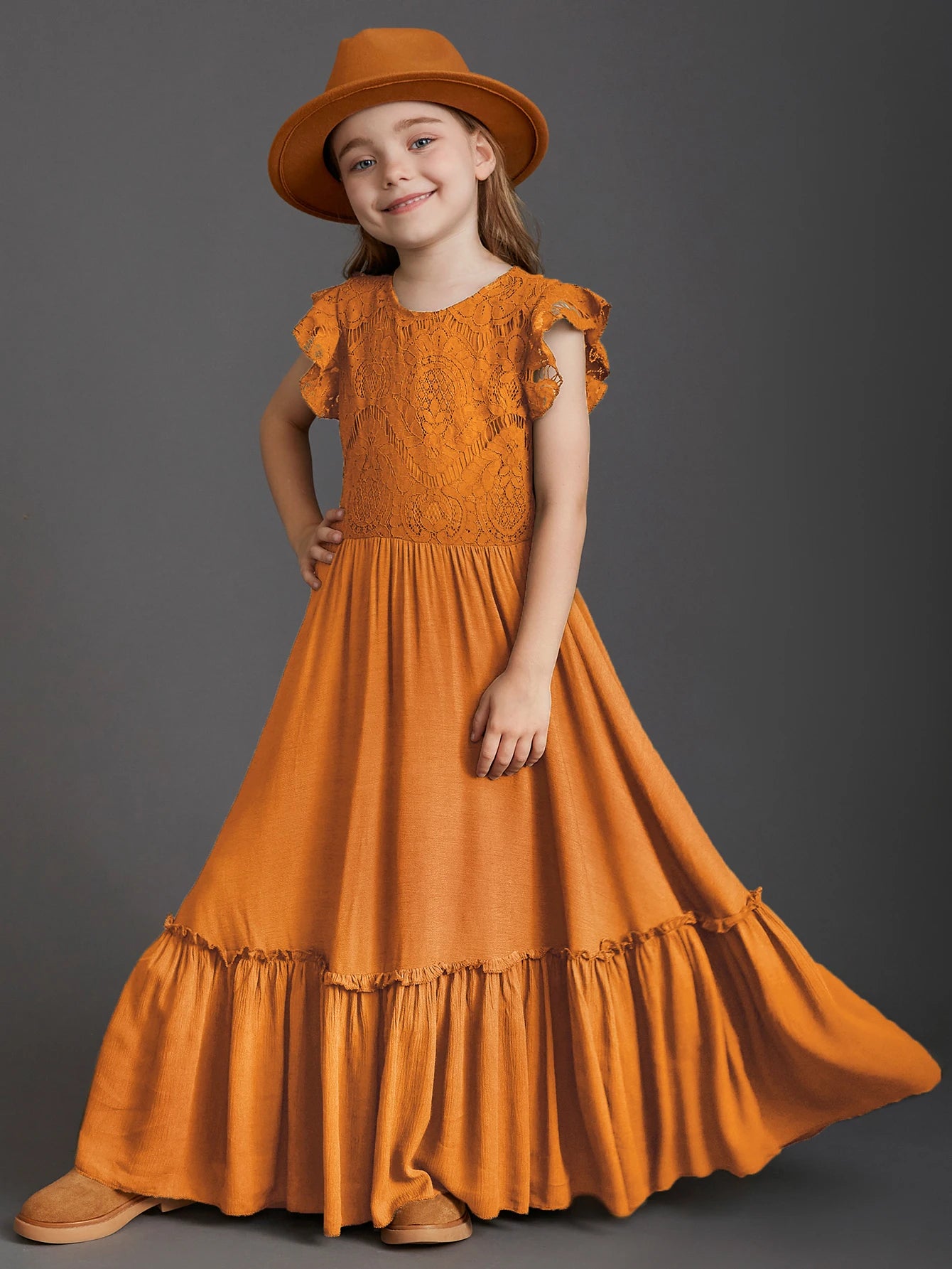 Lace Design Kids Girls Long Cotton Dresses for Summer childrensterritory