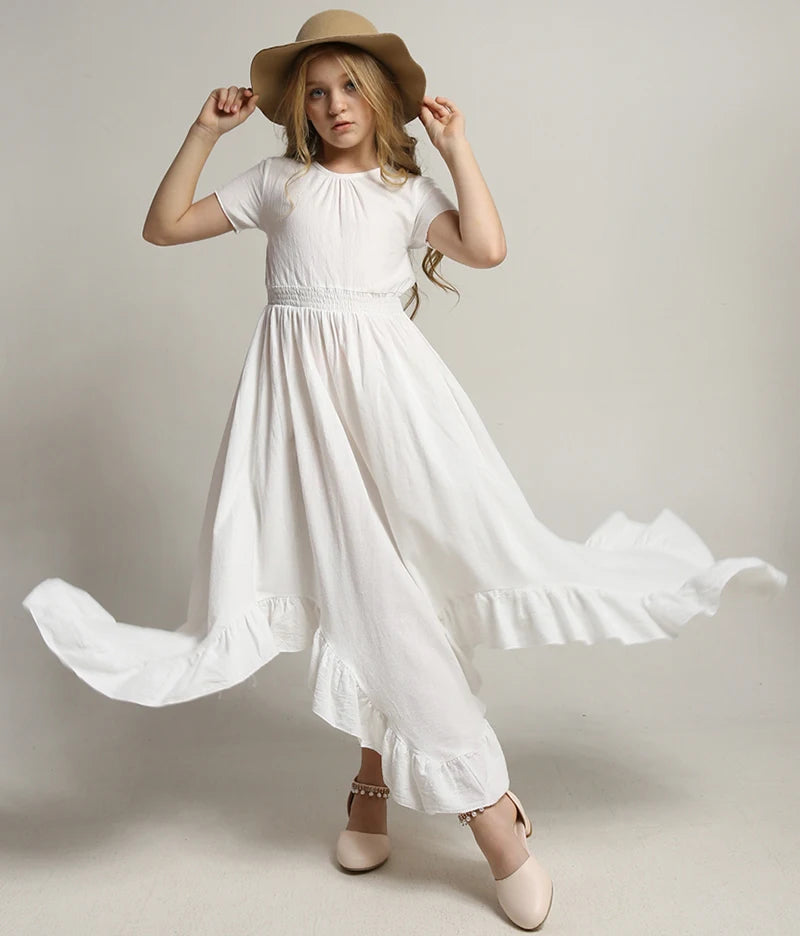 Lace Design Kids Girls Long Cotton Dresses for Summer childrensterritory