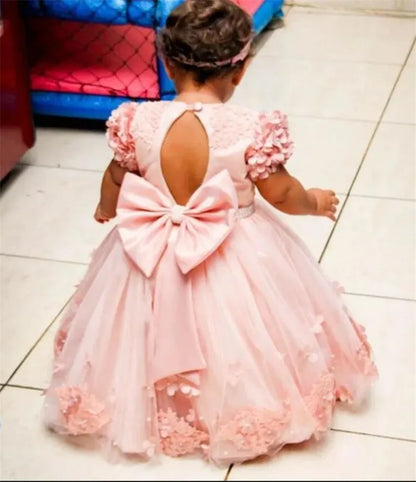 3D Floral Appliques with Big Bow Design Little Girls Party Gowns childrensterritory