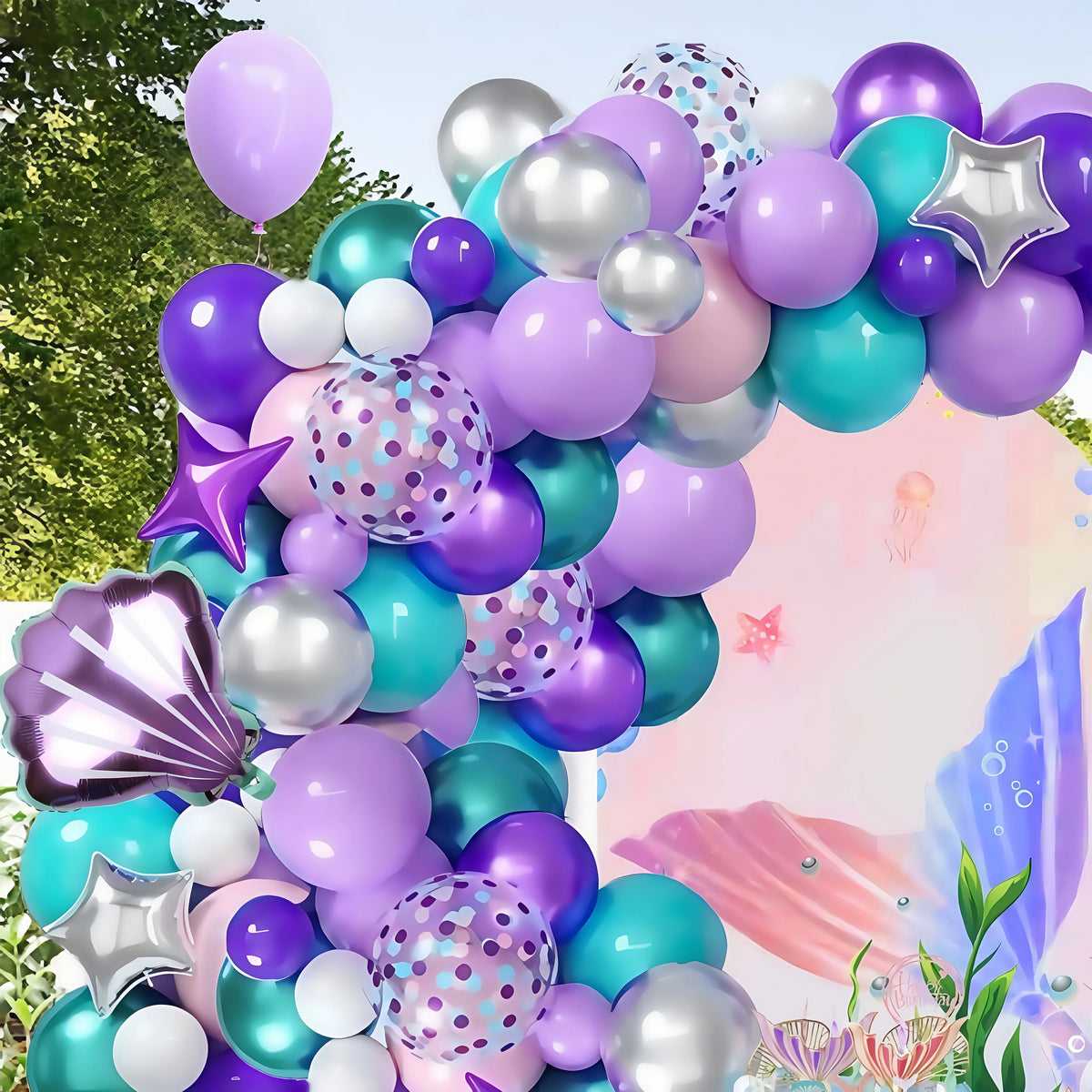 106Pcs Little Mermaid Theme Party Balloon Arch Decorations
