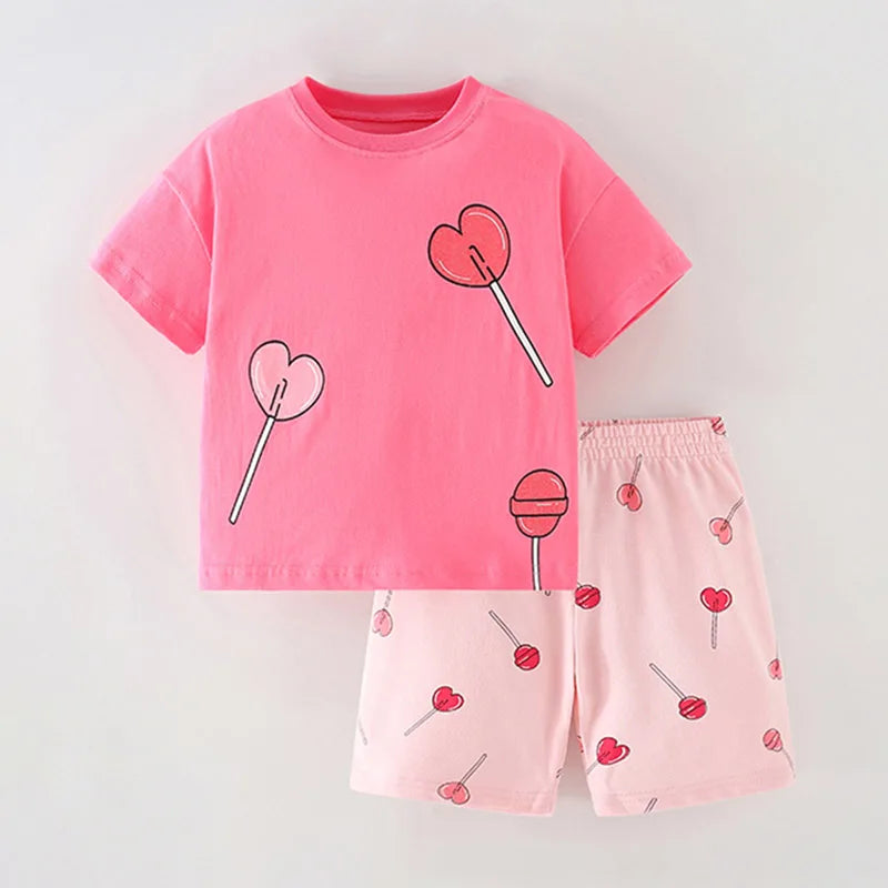 Little Girls 2pcs Cartoon Print Cotton Clothing Set for Summer childrensterritory