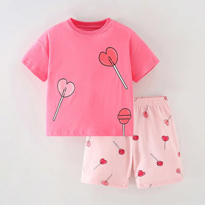 Little Girls 2pcs Cartoon Print Cotton Clothing Set for Summer childrensterritory