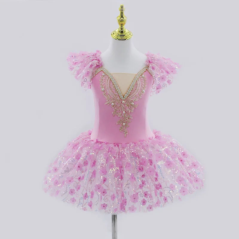 Modern Sequined Flower Tutu Ballet Dresses For Girls childrensterritory