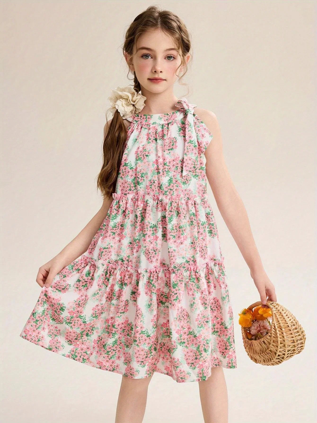 Little Girls' Floral Pattern Sleeveless Summer Party Dresses