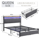 LED Upholstered Bed Frame with Charging Station and Drawers childrensterritory