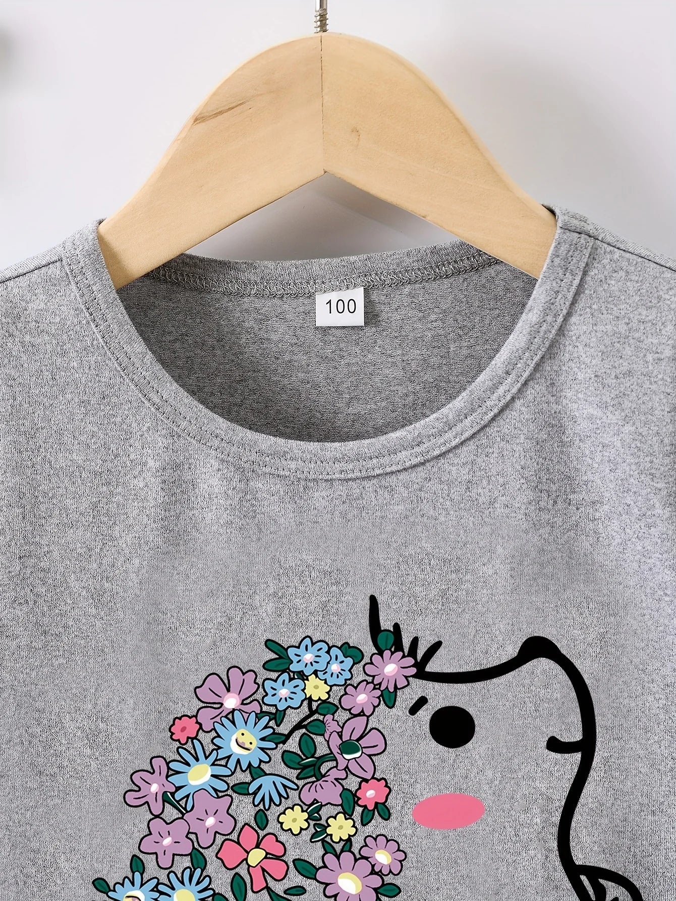 Short Sleeves Crew Neck Flower Printed T-Shirts For Girls