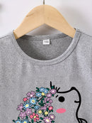 Short Sleeves Crew Neck Flower Printed T-Shirts For Girls childrensterritory