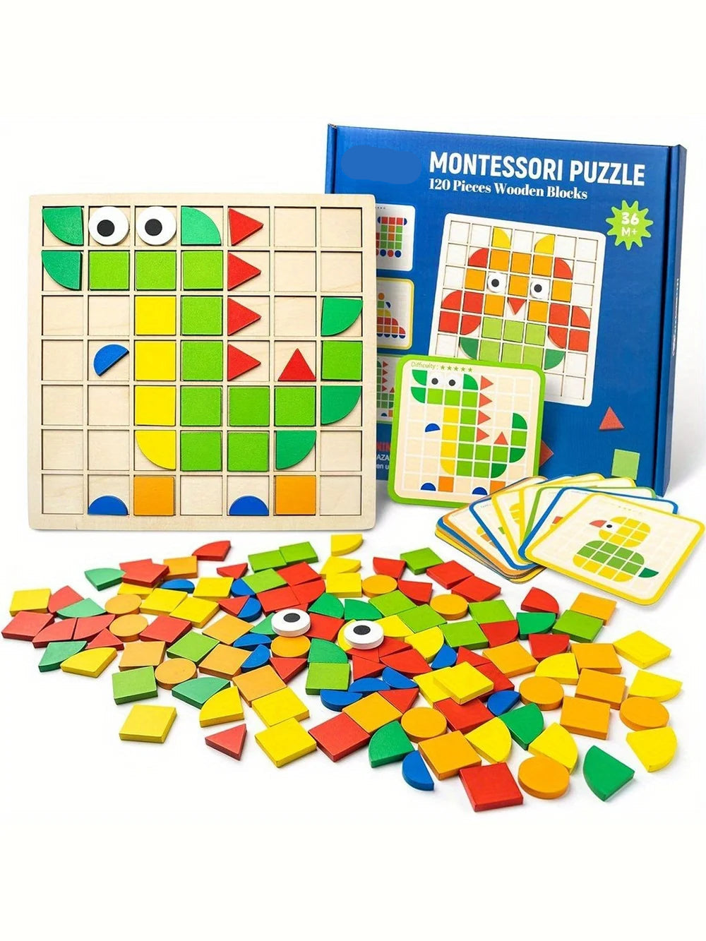 3D Geometric Shape 120Pcs Wooden Mosaic Puzzle Toy childrensterritory