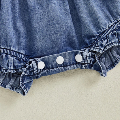 Baby Girls Denim Blue Cotton Romper