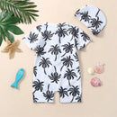 Tropical Tree Print Toddler Girls Boys Zipper Swimwear
