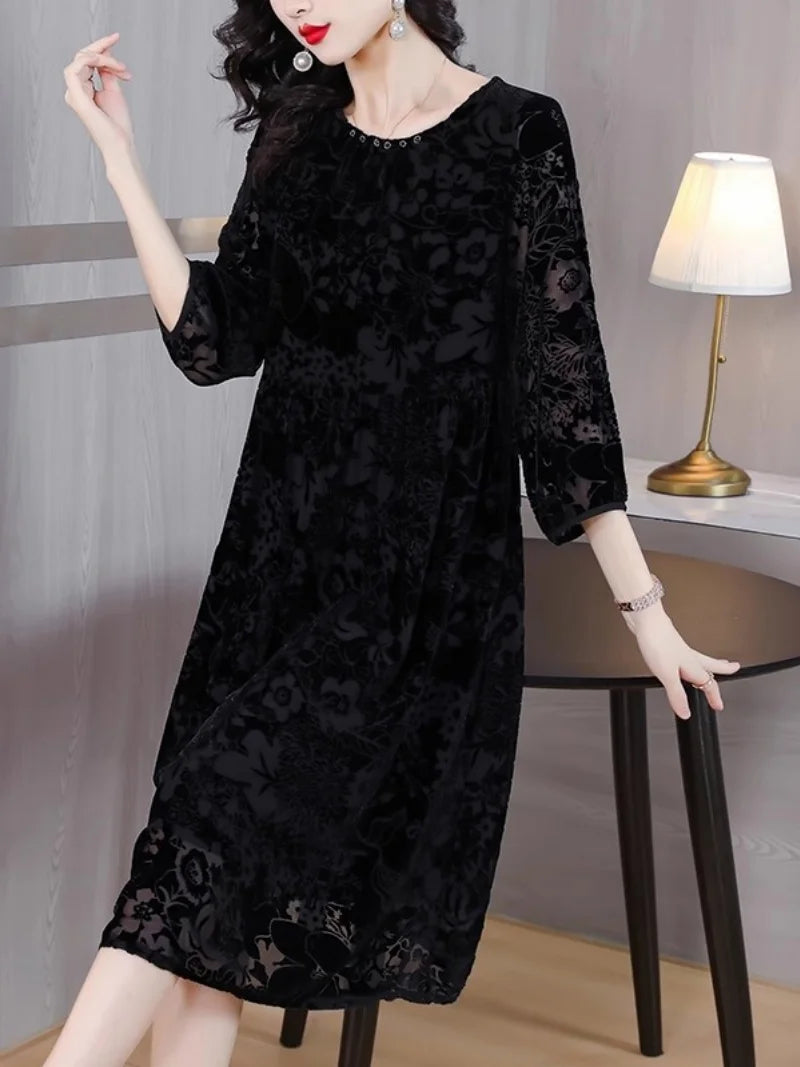 A-Line Velvet Embossed Dresses for Preschool Girls