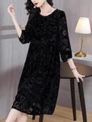 A-Line Velvet Embossed Dresses for Preschool Girls