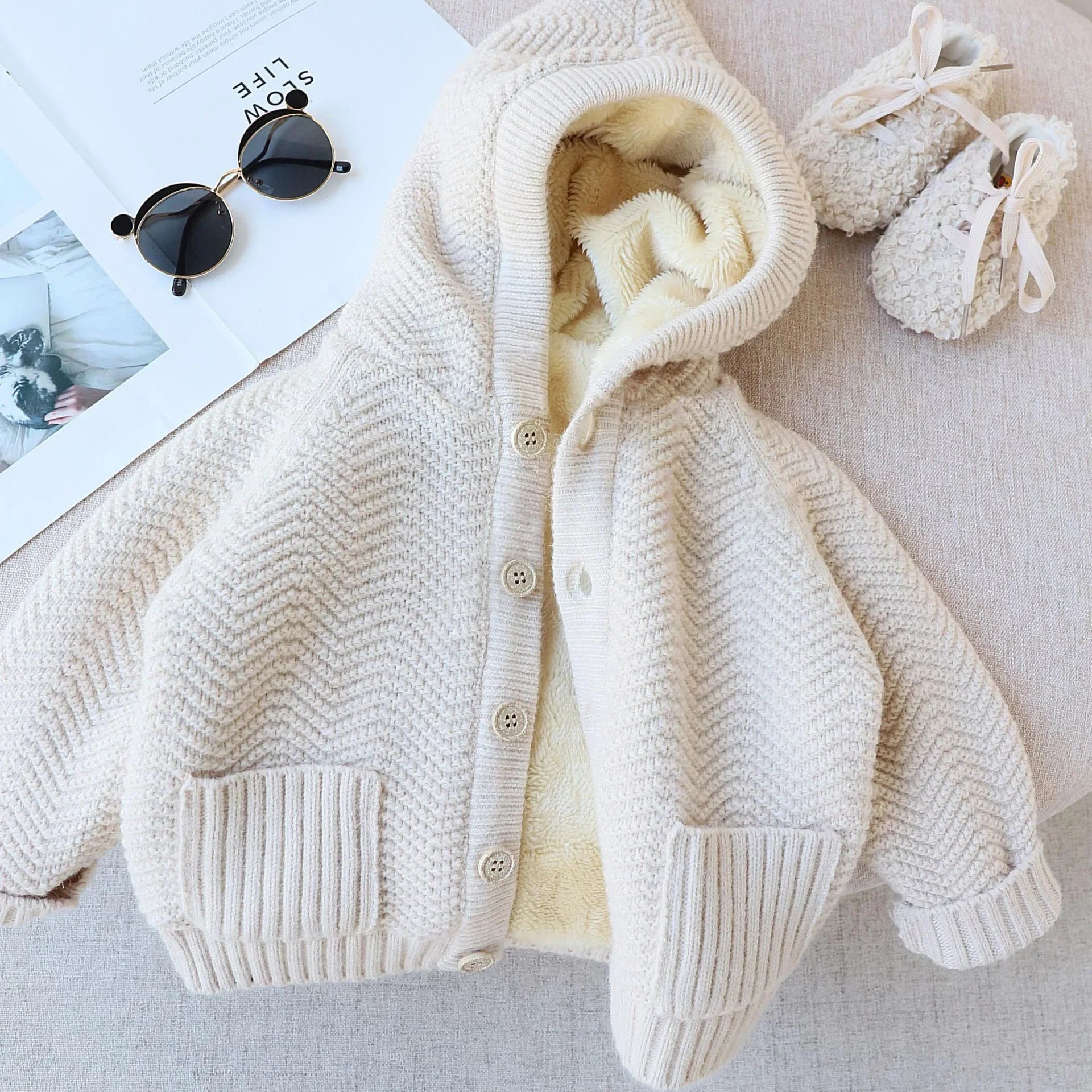 Thick Hooded Fleece Inside Solid Cardigans for Boys and Girls childrensterritory