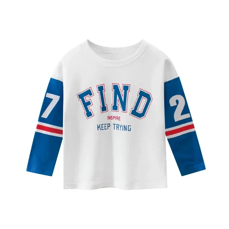 Rugby Letter Print Kids Boys Bottoming Cotton T-shirts