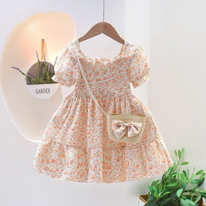 Kids Girls Floral Summer Princess Dress with Sling Bag childrensterritory