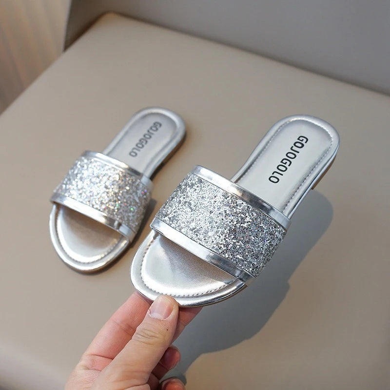 Kids Girls Rhinestones Shiny Soft Breathable Summer Sandals