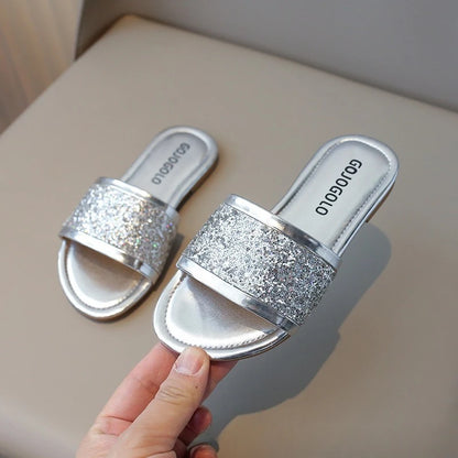 Kids Girls Rhinestones Shiny Soft Breathable Summer Sandals