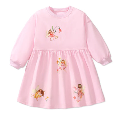 Kids Girls Cartoon Design Long Sleeves Autumn Dresses childrensterritory