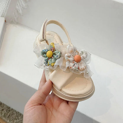 Open Toe Flower Lace Anti Slip Girls Sandals