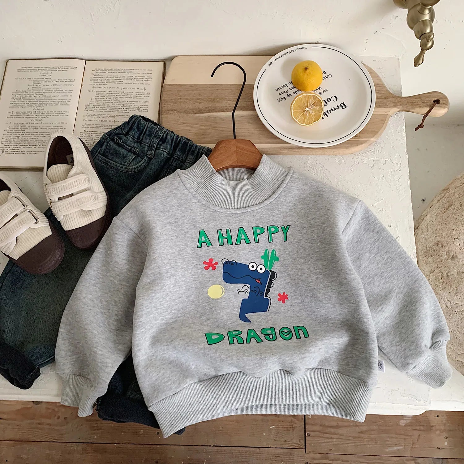 Kids Cartoon Print Long-Sleeved Winter Sweatshirt