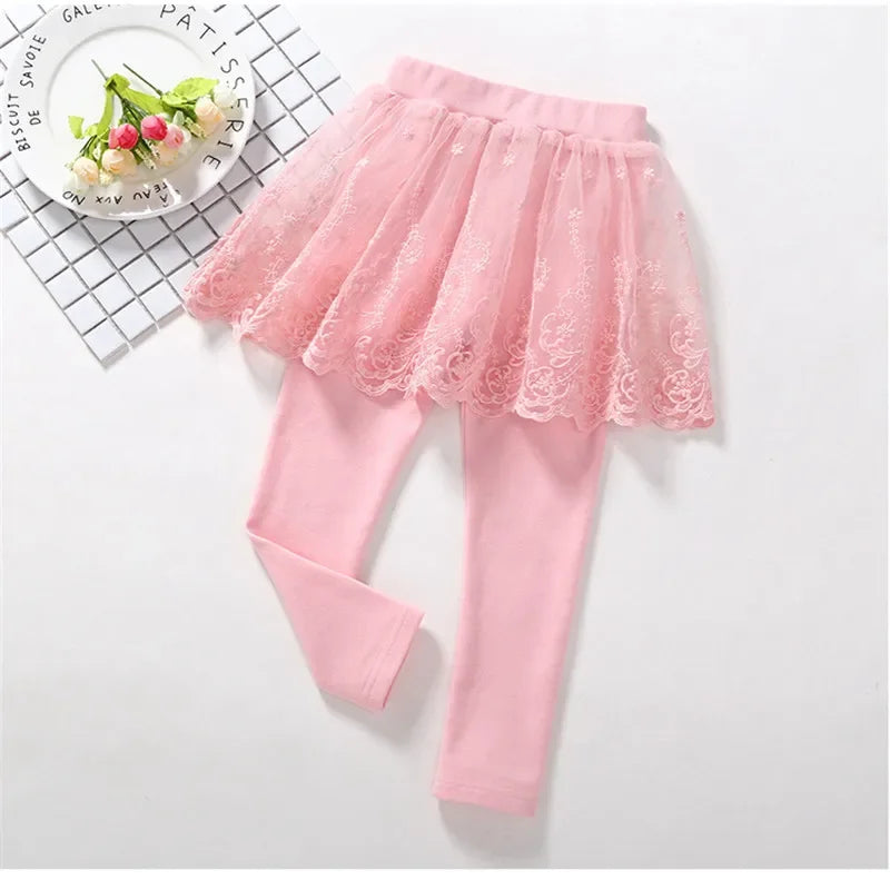 Kids Girls Lace Design Slim Skirt Trousers