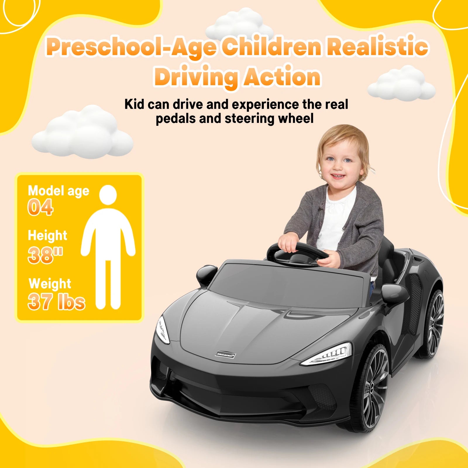 Kids 12V Ride On Sports Car with 2 Speeds, Sound System childrensterritory
