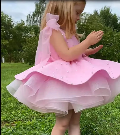 Kids Girls Pearls Decorating Puffy Wedding/Birthday Party Dresses childrensterritory