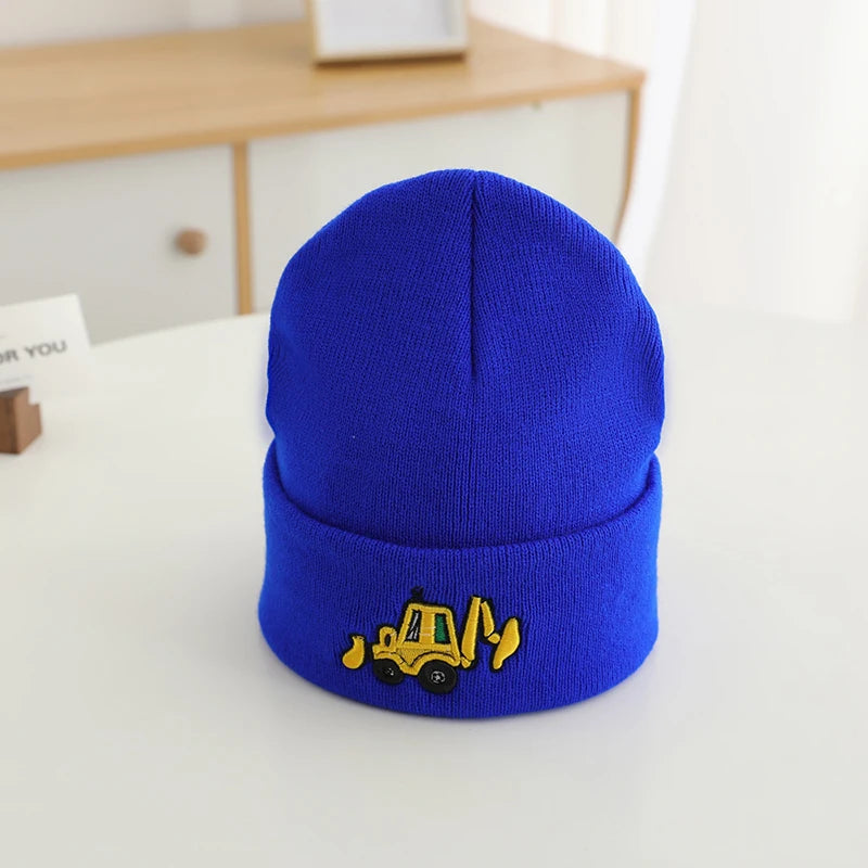 Casual Knitted Cartoon Excavator Embroidered Kids Caps childrensterritory