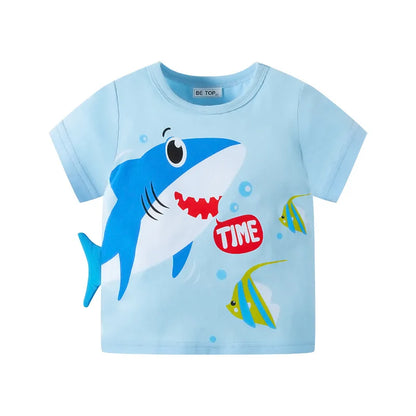Green Cartoon Frog Print Summer T-Shirts for Kids