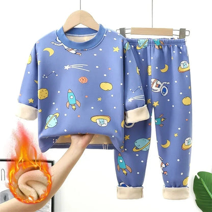 Baby/Kids Thick Warm Cartoon Print Pajamas Set