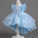 Lace Flower Embroidery Fluffy Mesh Trailing Girls Party Dresses childrensterritory
