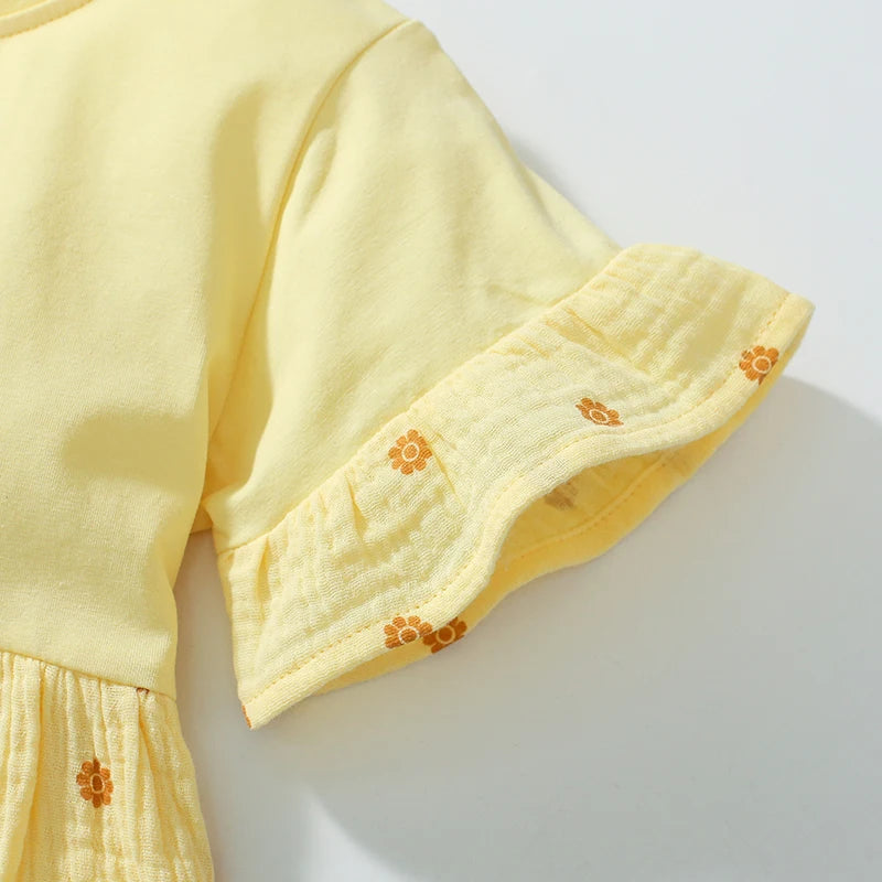 Girls Half Sleeves Summer Yellow Clothing Set childrensterritory