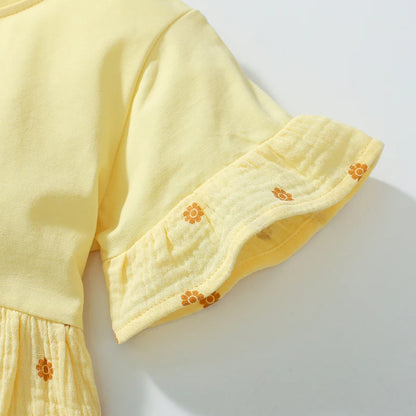 Girls Half Sleeves Summer Yellow Clothing Set childrensterritory