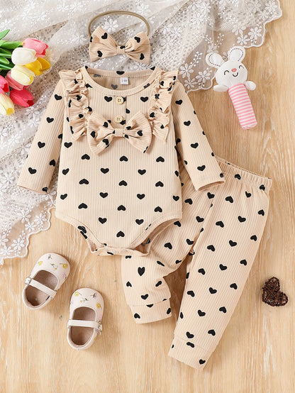 3Pcs Newborn/Toddler Girl Love Printed Long Sleeve Outfit Set
