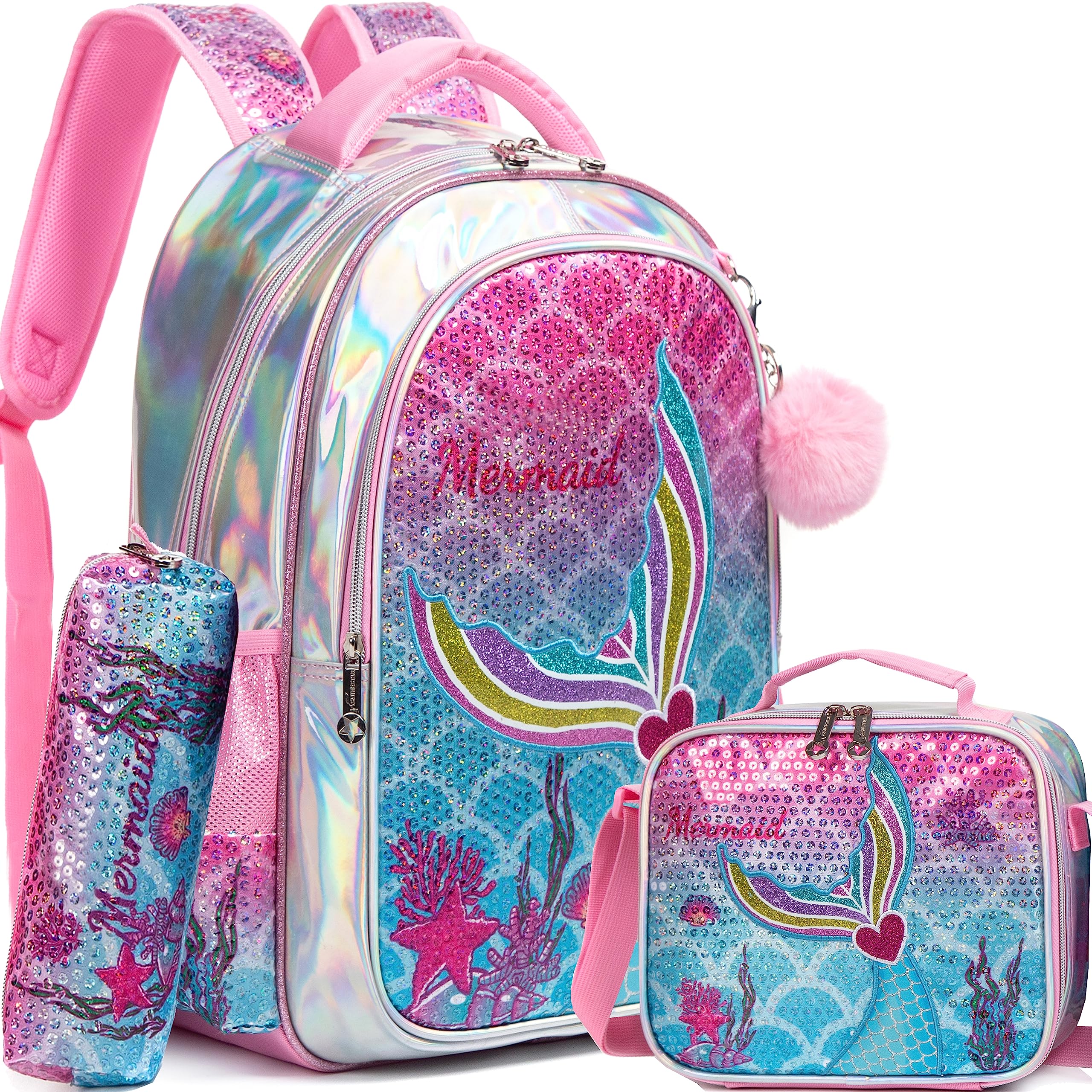 Sequin Mermaid Design Backpack with Lunch Box Set for Kids childrensterritory