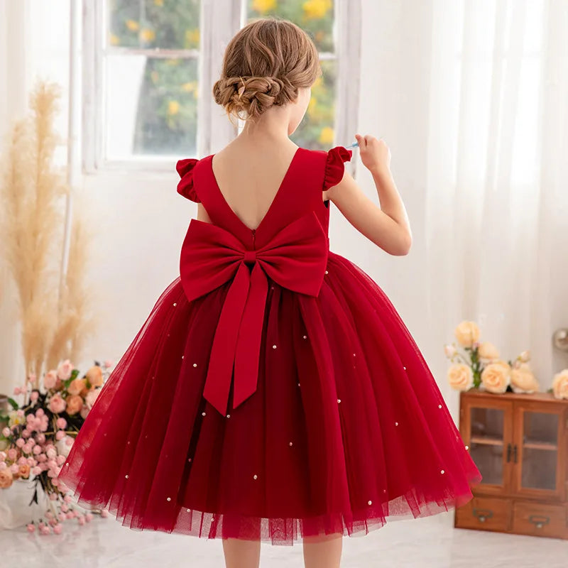 Kids Girls Big Bow Design Tulle Princess Dresses for Summer