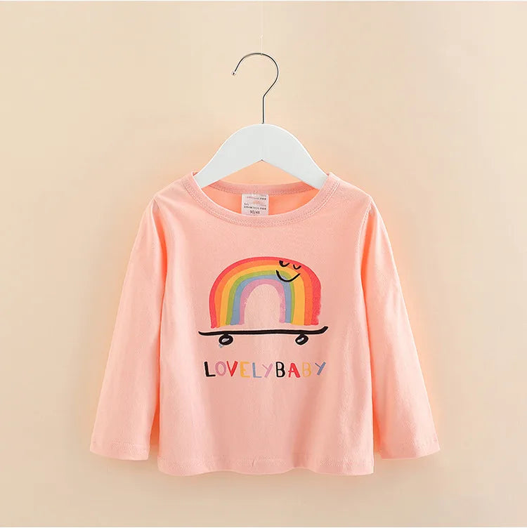 Long Sleeve Cartoon Print Cotton Kids Girls Tops childrensterritory