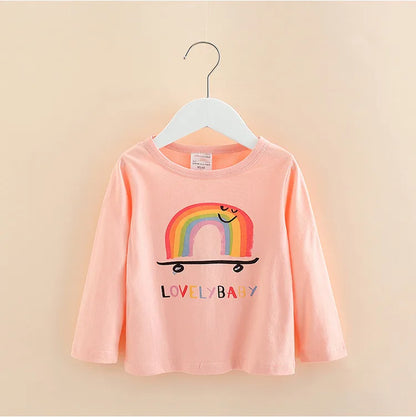 Long Sleeve Cartoon Print Cotton Kids Girls Tops childrensterritory