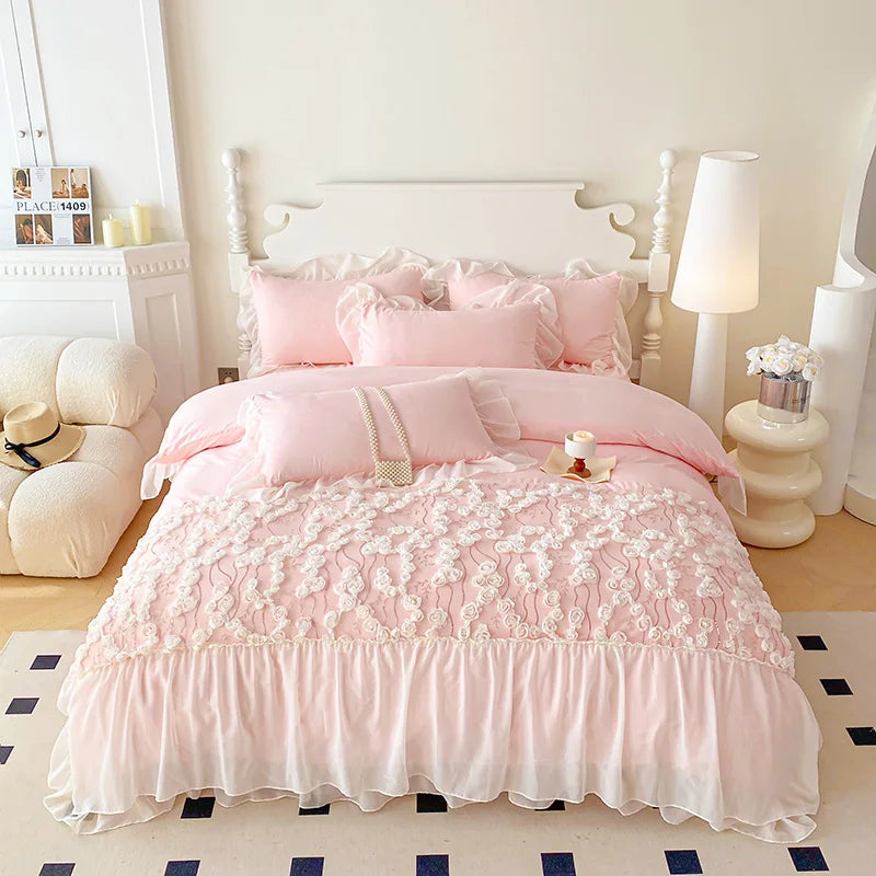 Luxury Pink Lace Design Bedding Set for Girls childrensterritory