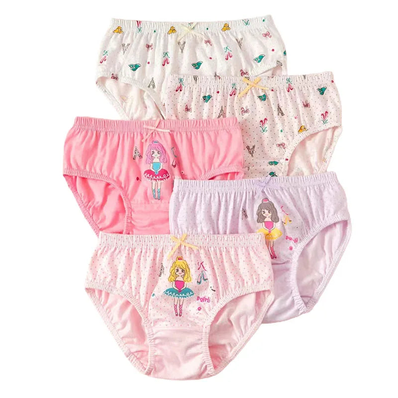 Cartoon Print 5Pcs/Set Girls Breathable Cotton Briefs
