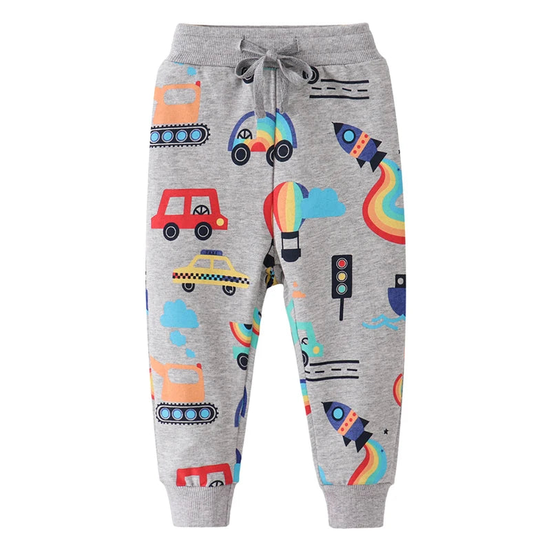 Cartoon Vehicles Print Kids Warm Sweatpants