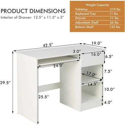 Adjustable Wooden White Computer Desk with Drawers childrensterritory