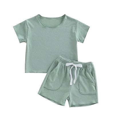 Baby Unisex Solid Crew Neck T-Shirts and Shorts Outfits childrensterritory