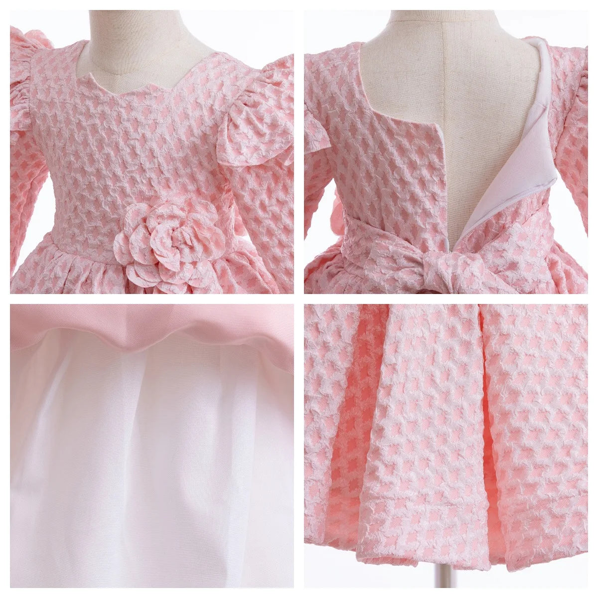 Long-Sleeved Flower Lace Design Princess Dresses For Girls